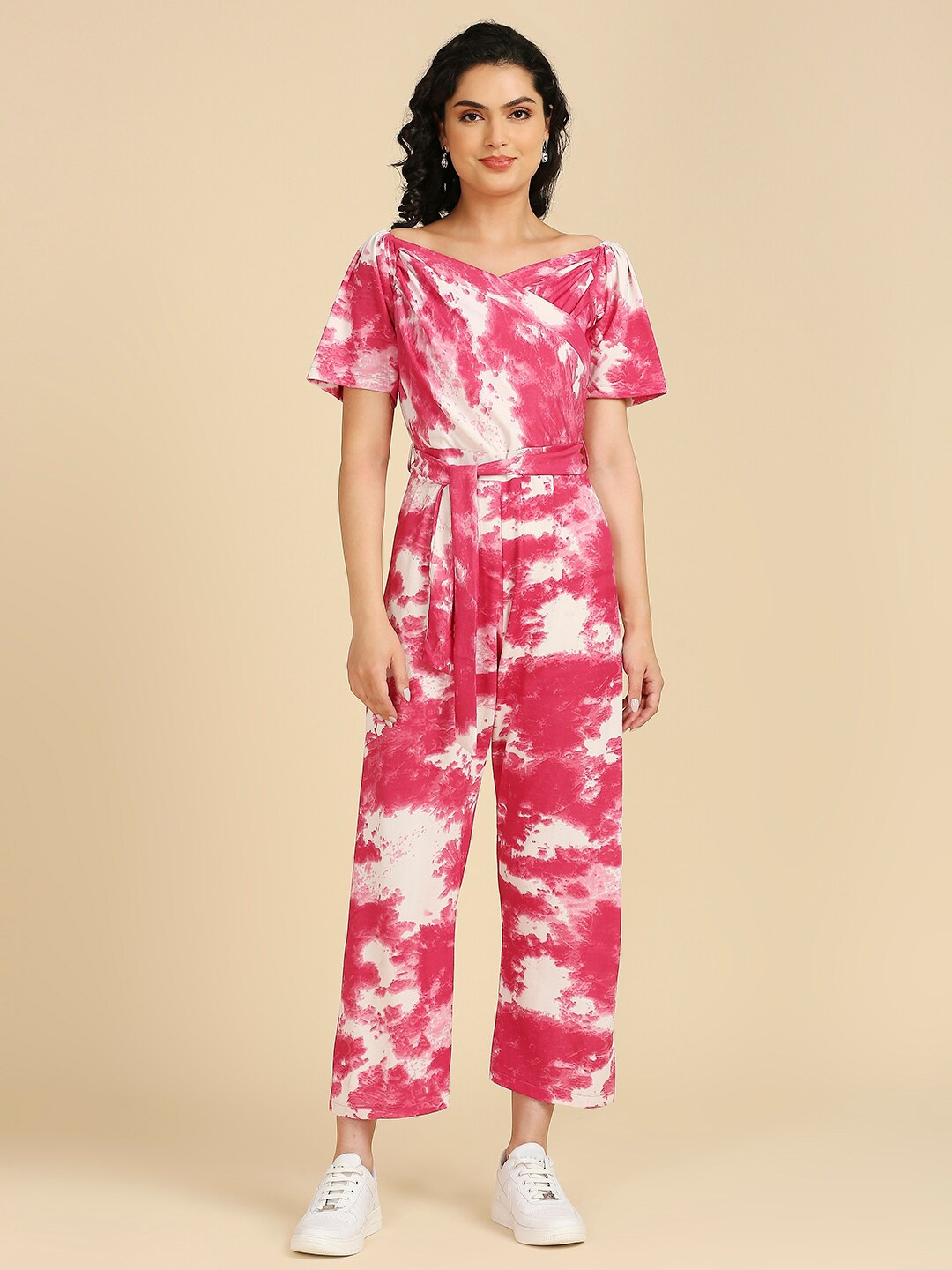 

GUFRINA Abstract Printed Waist Tie-Ups Basic Jumpsuit, Pink