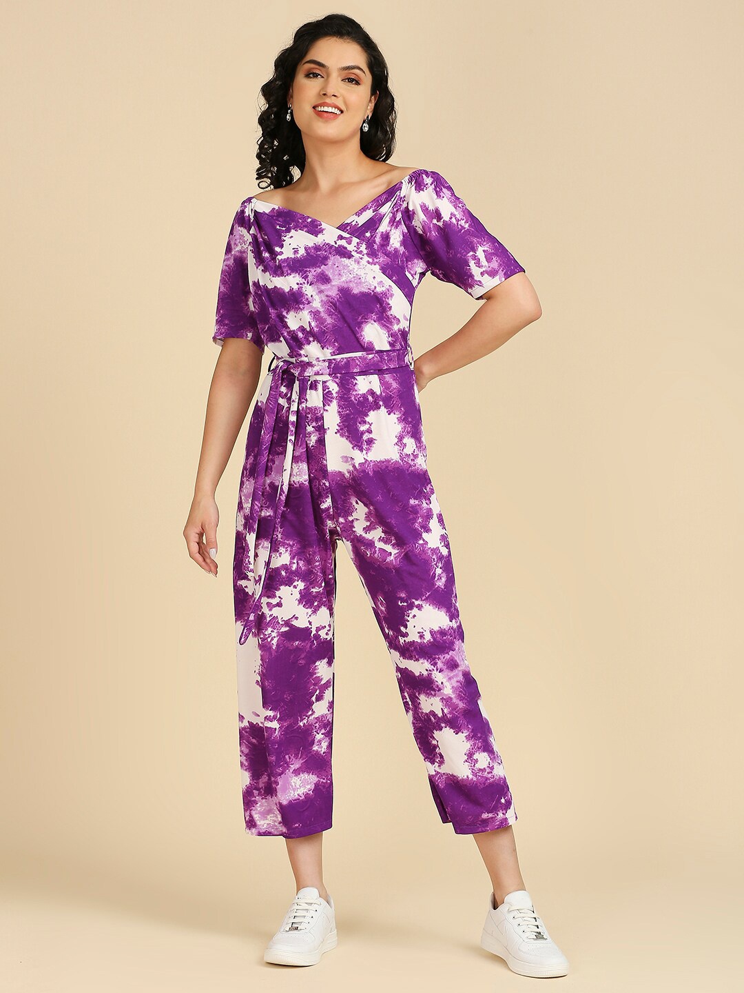 

GUFRINA Abstract Printed Waist Tie-Ups Basic Jumpsuit, Purple