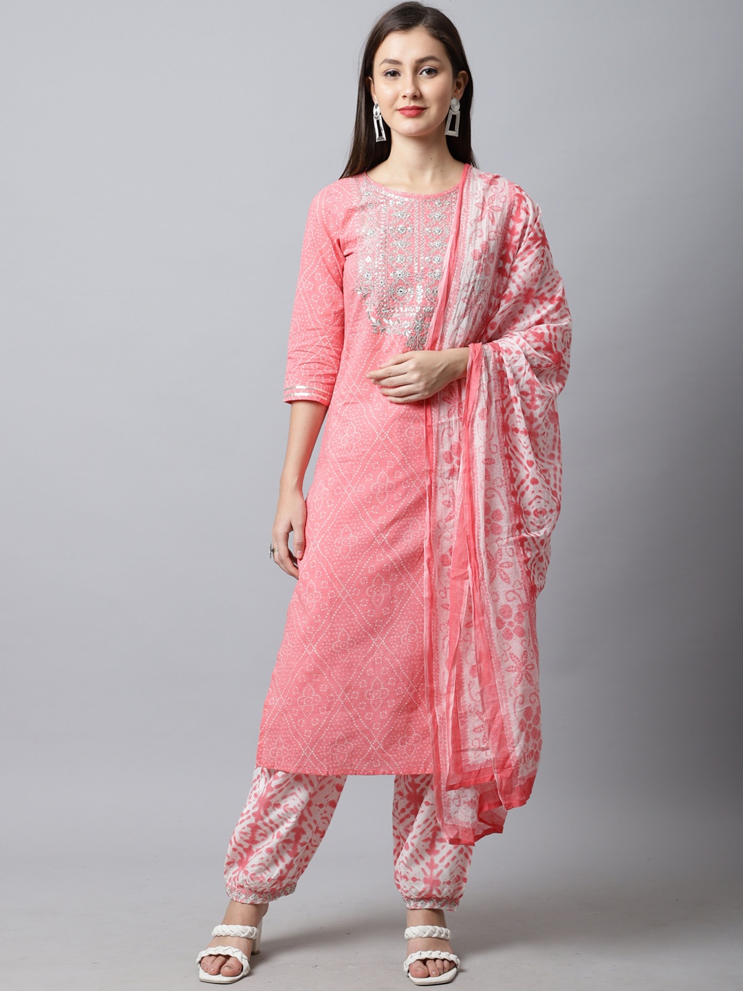 

Roly Poly Ethnic Motifs Printed Pure Cotton Straight Kurta & Salwar With Dupatta, Peach