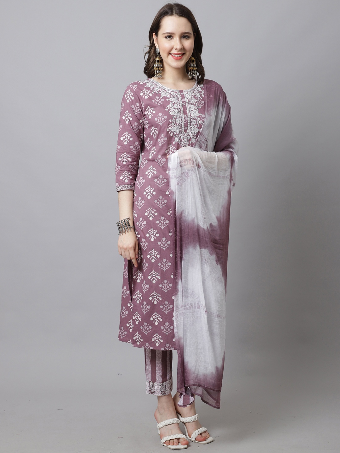 

Roly Poly Ethnic Motifs Printed Pure Cotton Straight Kurta & Trouser With Dupatta, Purple