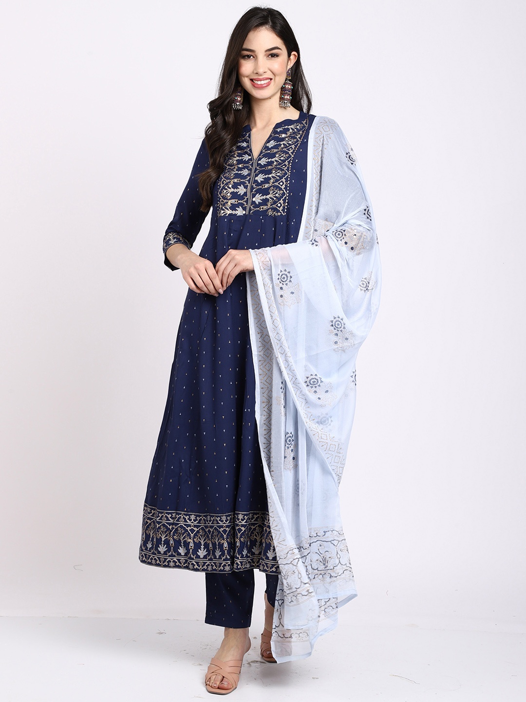 

Roly Poly Ethnic Motifs Yoke Design A Line Kurta With Trousers & Dupatta, Navy blue
