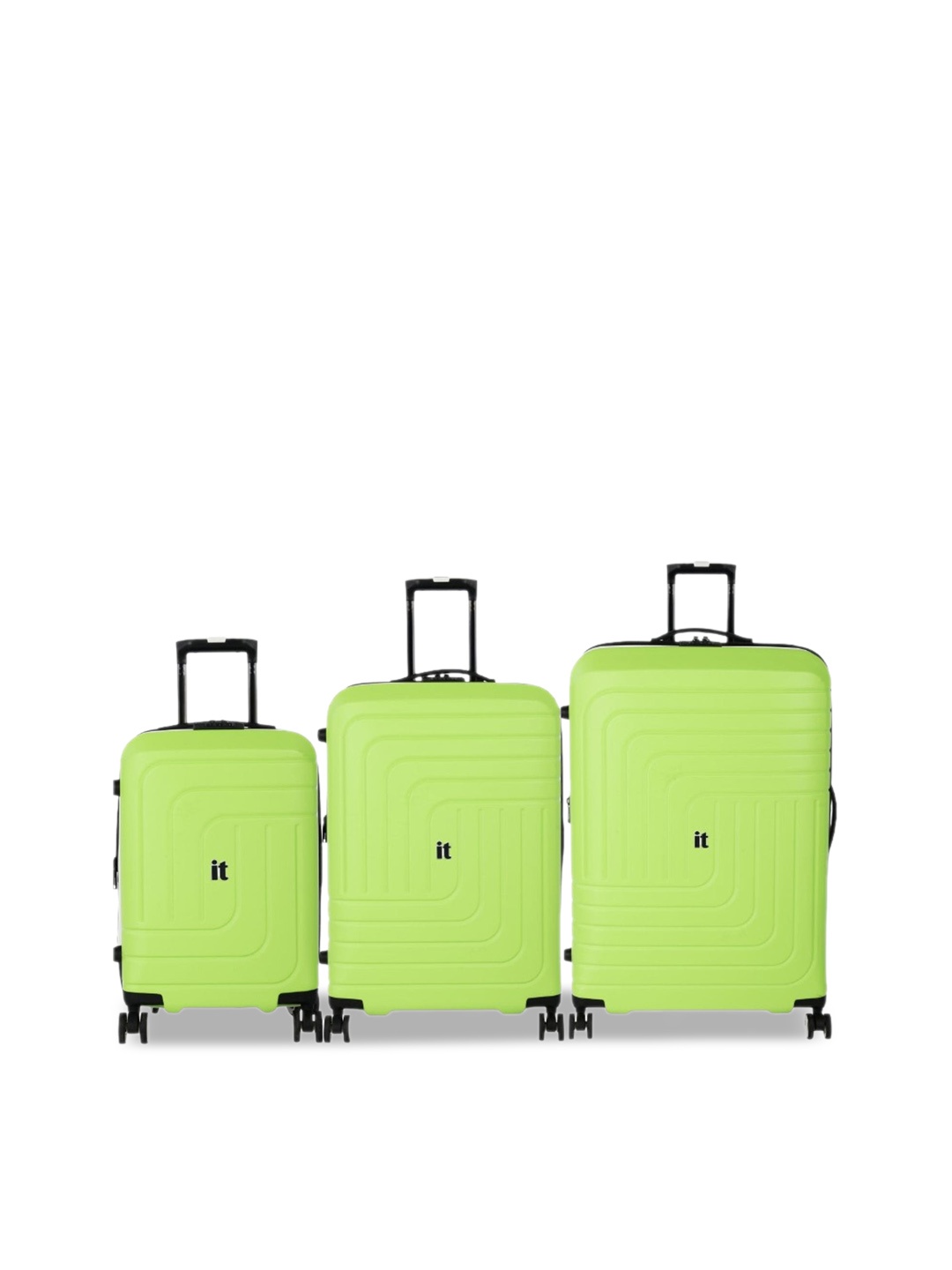 

IT luggage Set Of 3 Convolved Textured 28 inches Hard-Sided Trolley Bag, Green