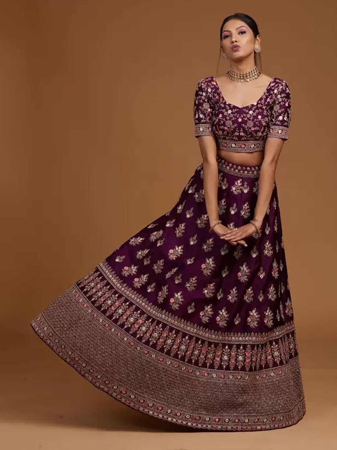 

APNISHA Ethnic Motifs Embroidered Semi-Stitched Lehenga & Unstitched Blouse With Dupatta, Maroon