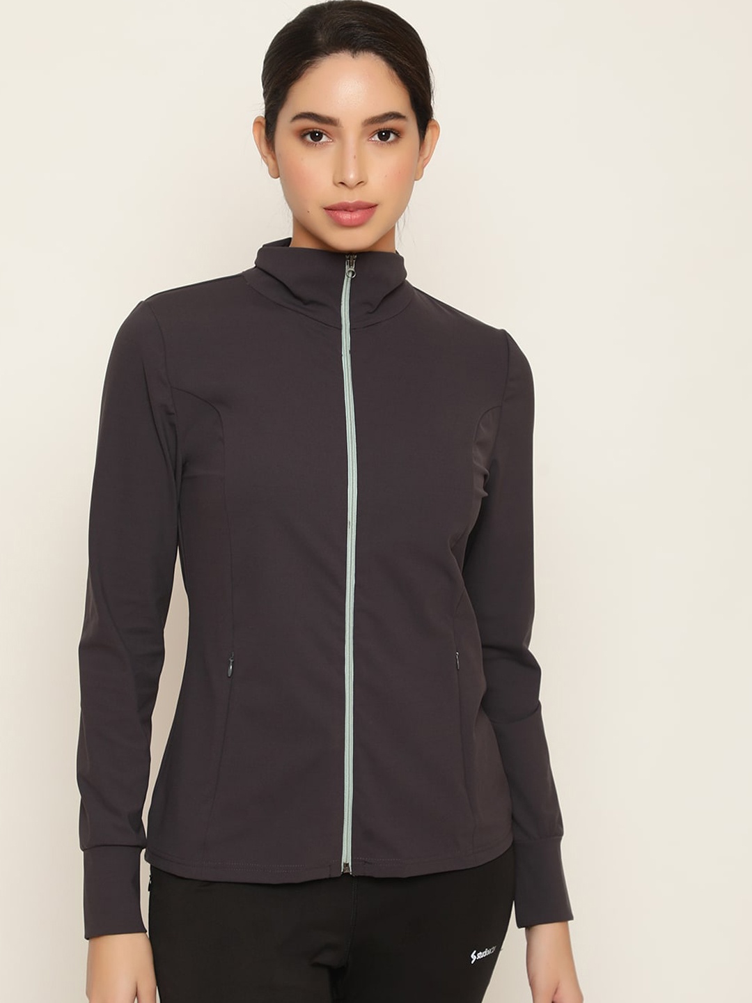 

STUDIOACTIV Mock Collar Training Or Gym Sporty Jacket, Charcoal