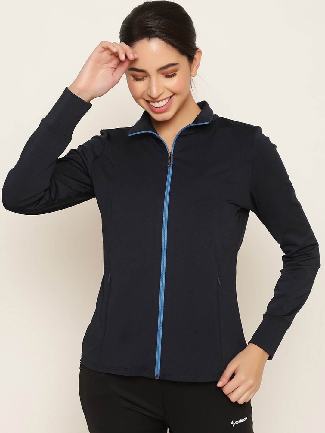 

STUDIOACTIV Mock Collar Long Sleeves Lightweight Sporty Jacket, Navy blue