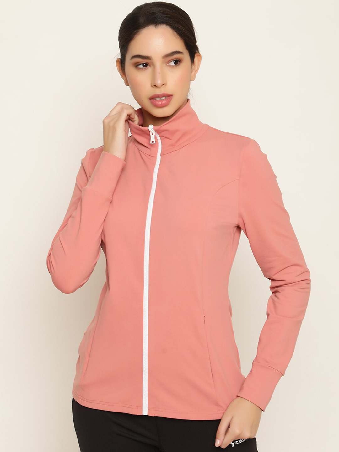 

STUDIOACTIV Mock Collar Long Sleeves Lightweight Sporty Jacket, Peach