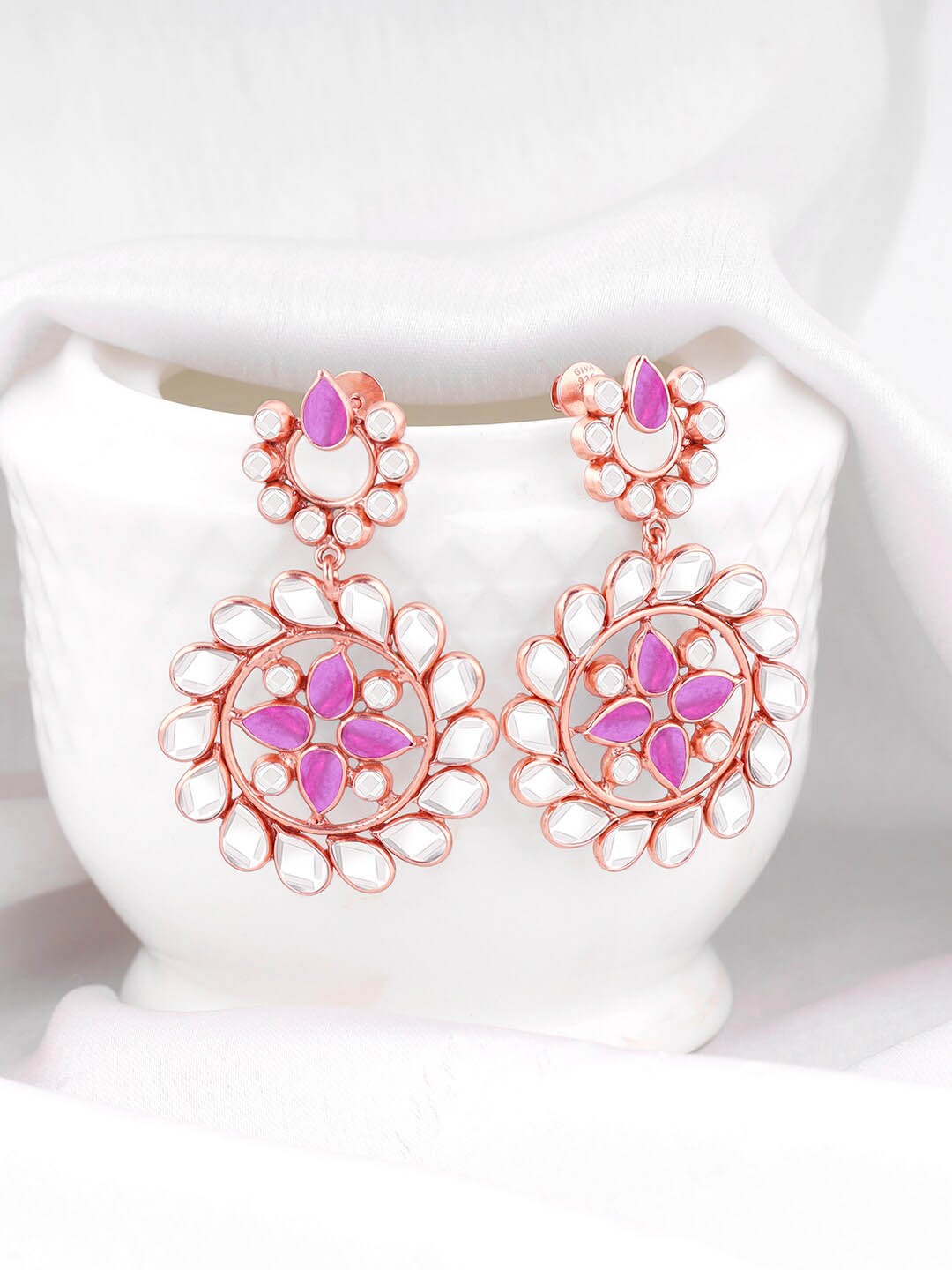 

GIVA Rose Gold-Plated 925 Sterling Silver Artificial Stones Studded Drop Earrings