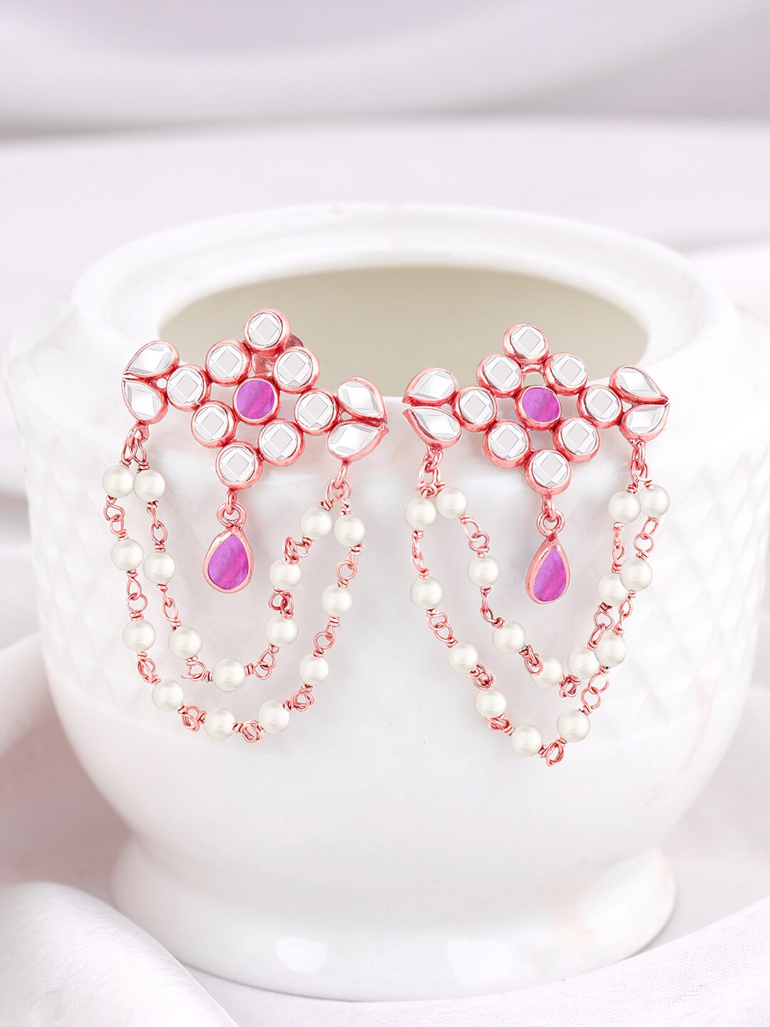 

GIVA Rose Gold-Plated 925 Sterling Silver Artificial Stones Studded Drop Earrings