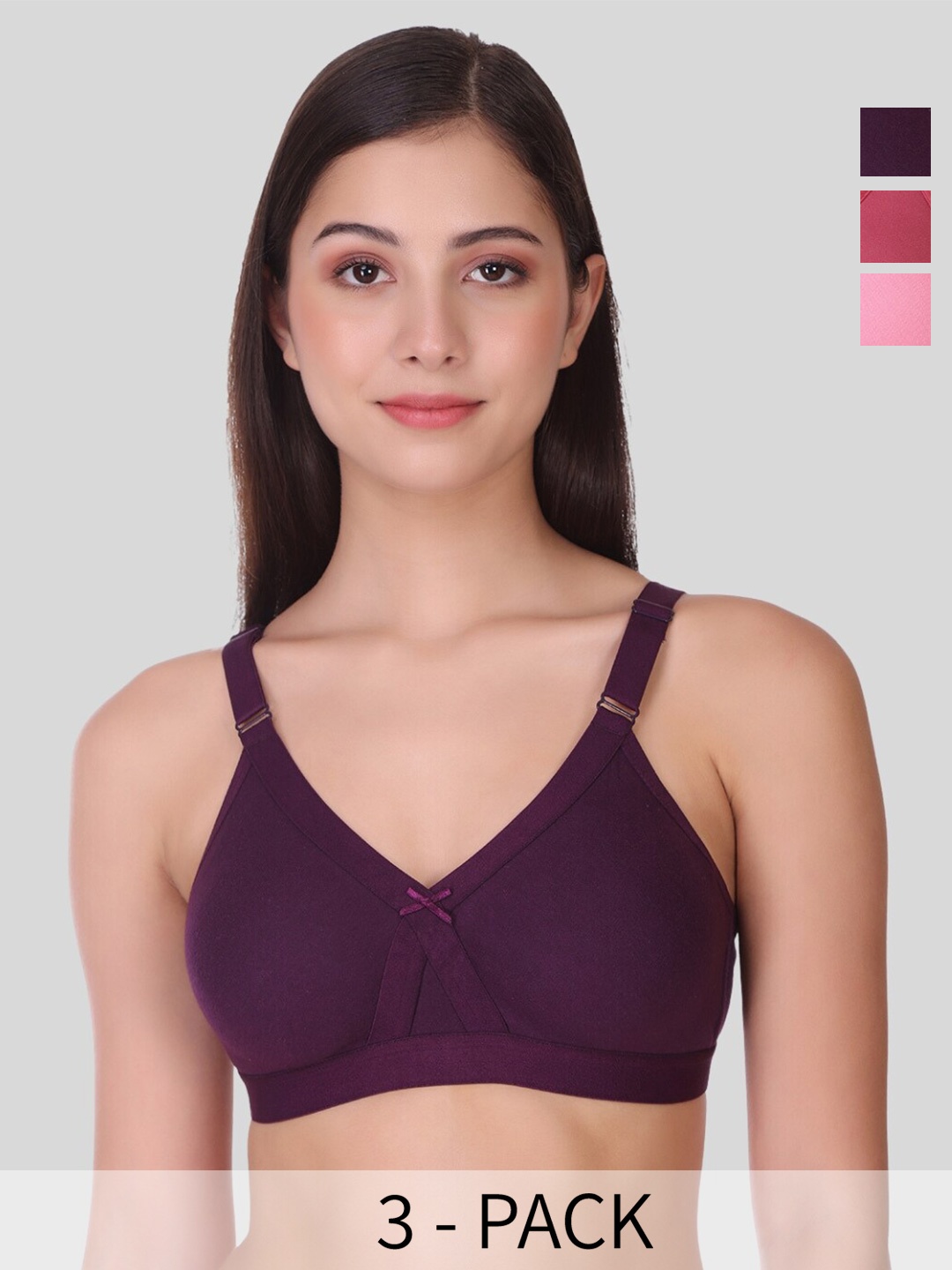 

POOJA RAGENEE Pack of 3 Full Coverage Bra with All Day Comfort, Pink