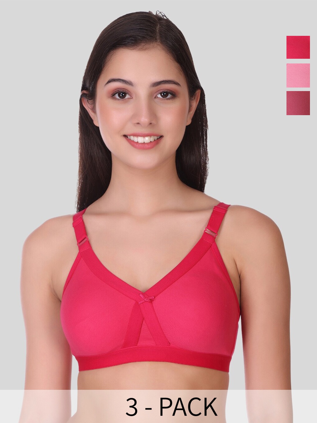 

POOJA RAGENEE Pack of 3 Full Coverage Bra with All Day Comfort, Pink