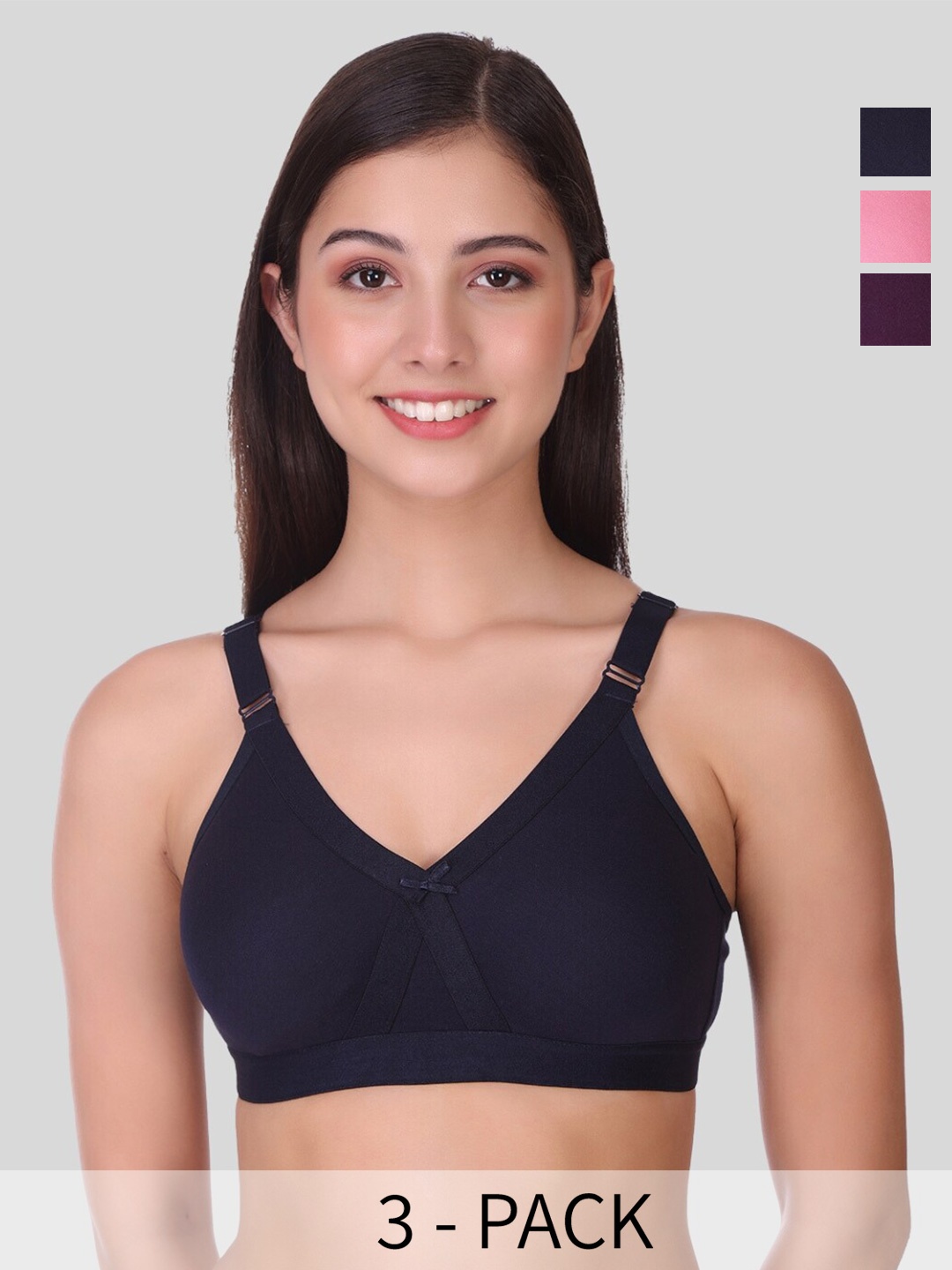 

POOJA RAGENEE Pack of 3 Full Coverage Bra with All Day Comfort, Pink