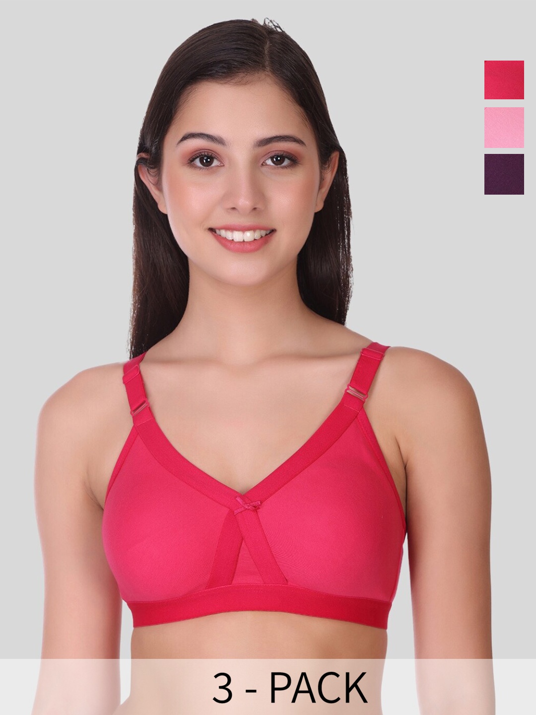 

POOJA RAGENEE Pack of 3 Full Coverage Bra with All Day Comfort, Pink