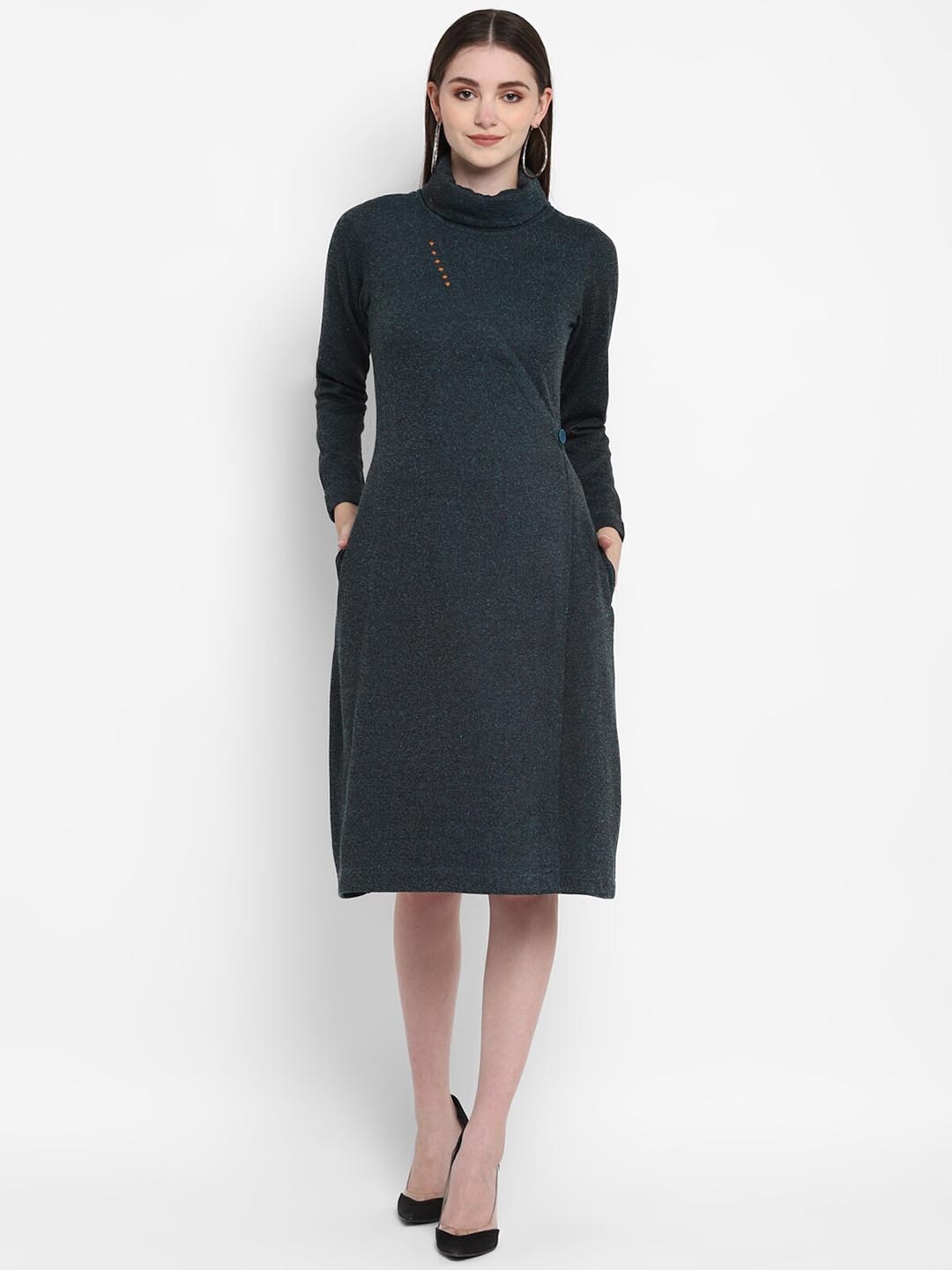 

STADO Mock Collar Woollen A-Line Sweater Dress, Teal