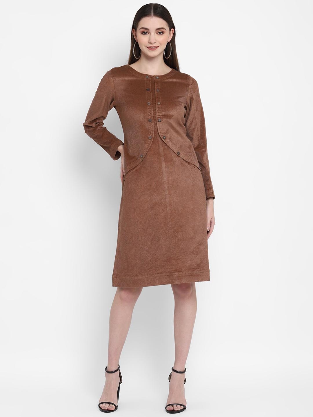 

STADO Woollen Velvet A-Line Dress, Rust