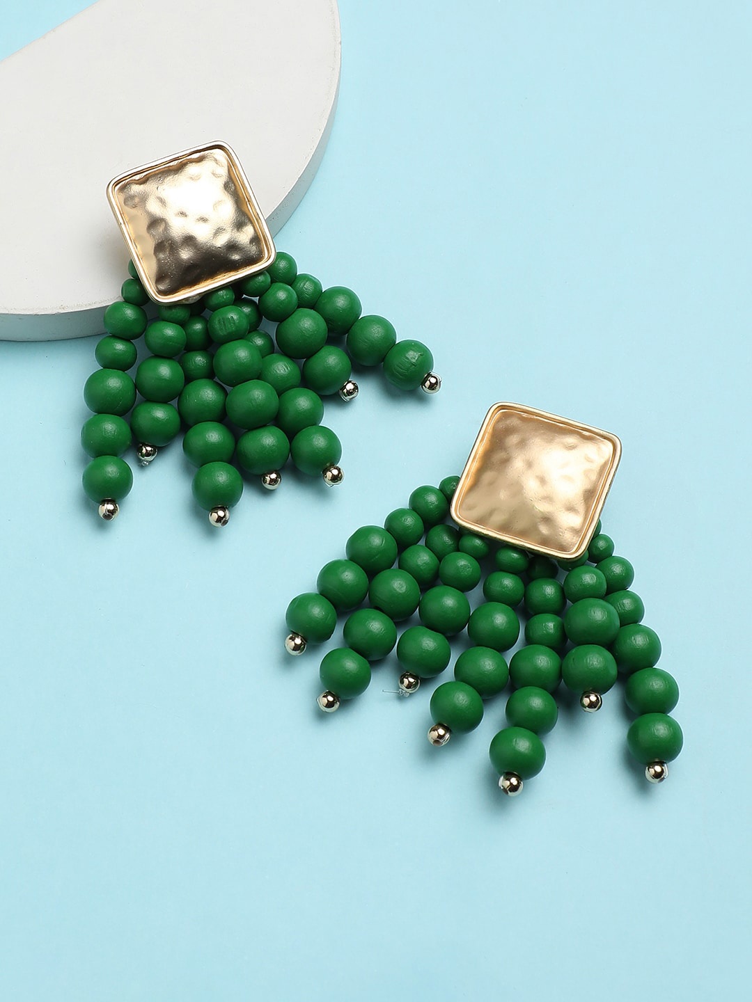

Sangria Green Gold Plated Artificial Beads-Beaded Drop Earrings