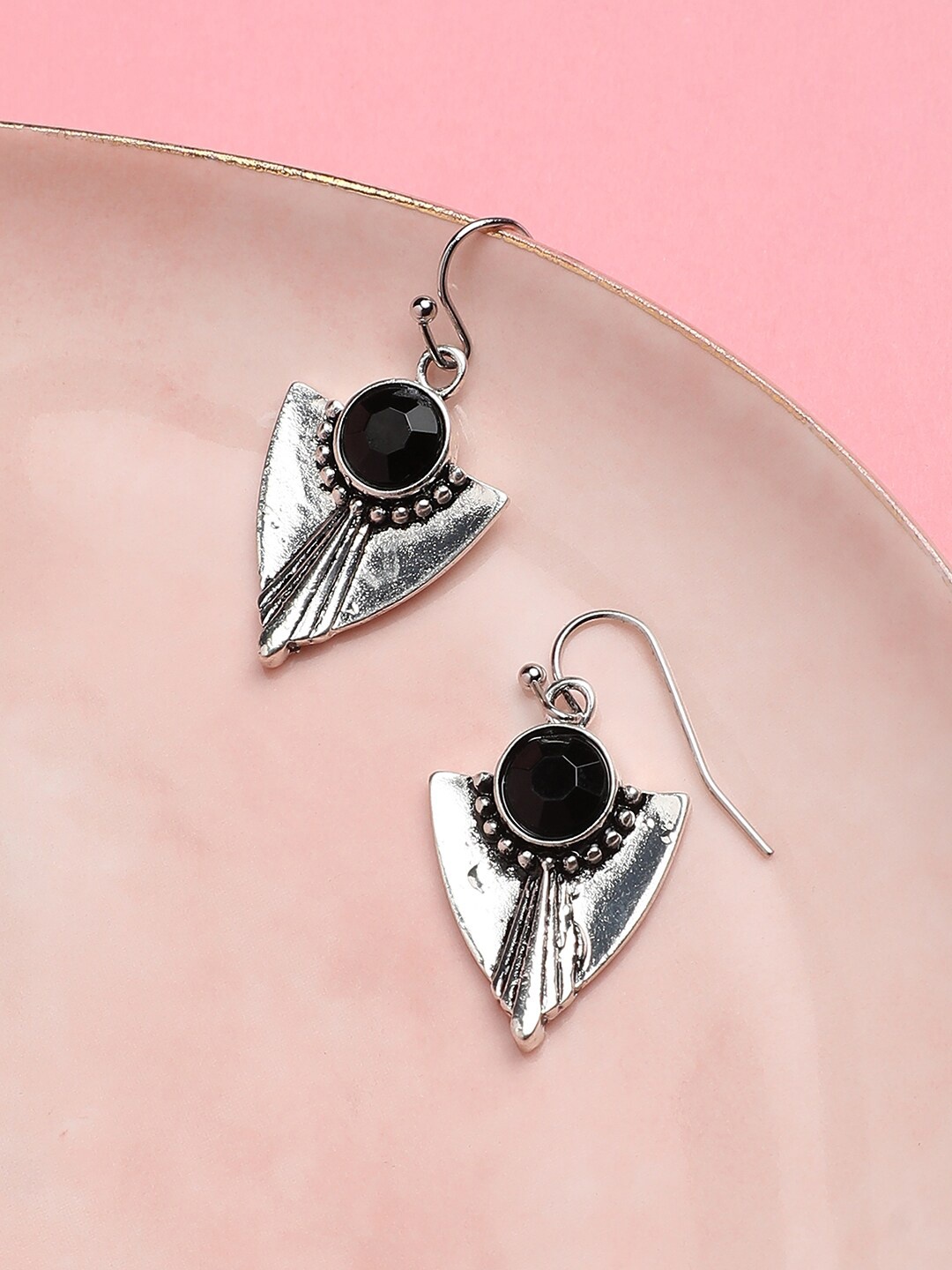 

Sangria Silver Plated Artificial Stones-Studded Drop Earrings