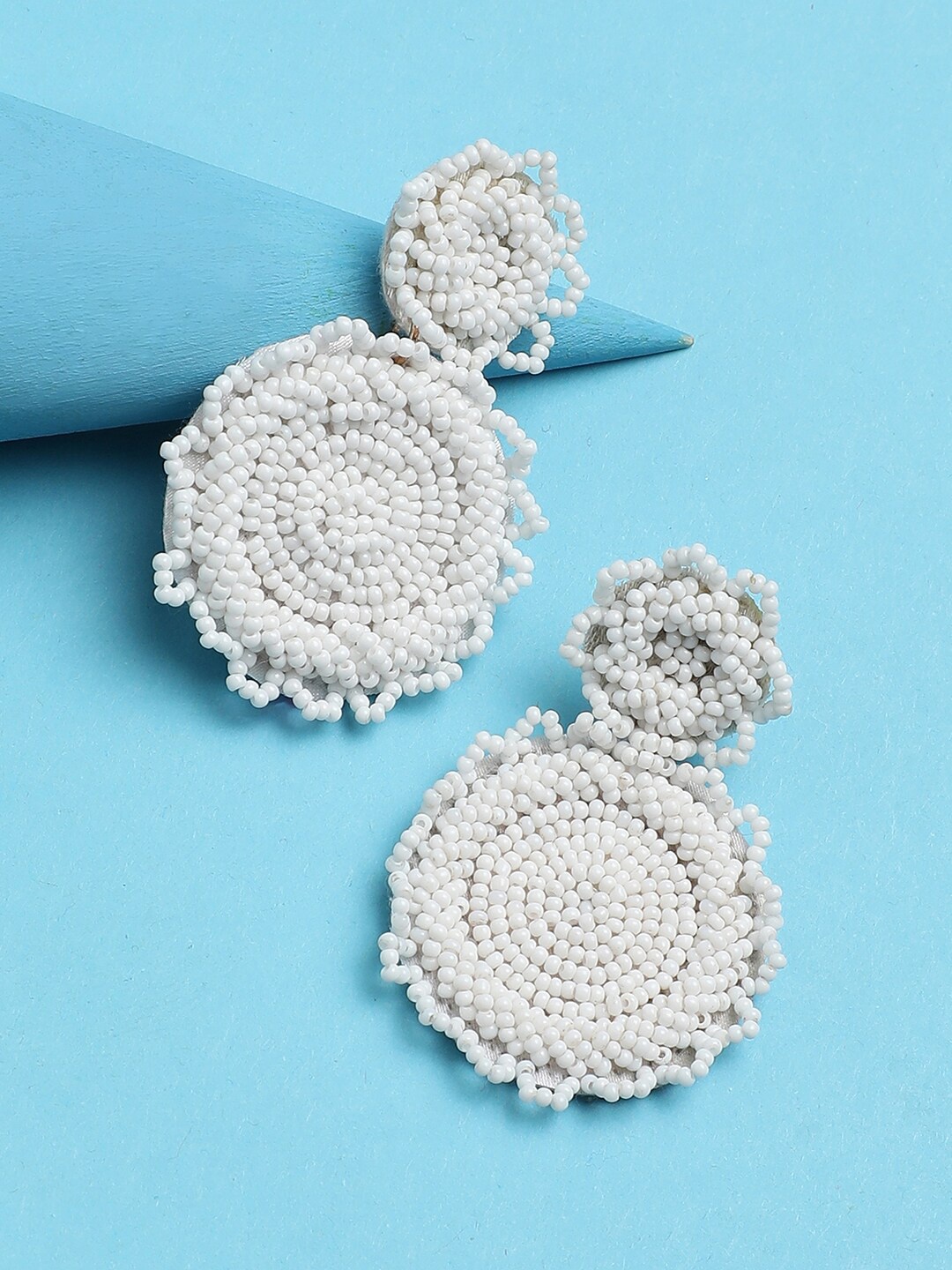 

Sangria White Circular Beaded Drop Earrings