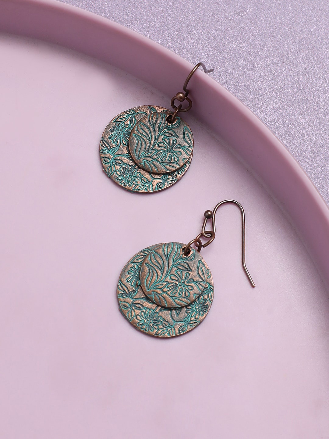 

Sangria Copper-Toned & Blue Copper-Plated Circular Drop Earrings