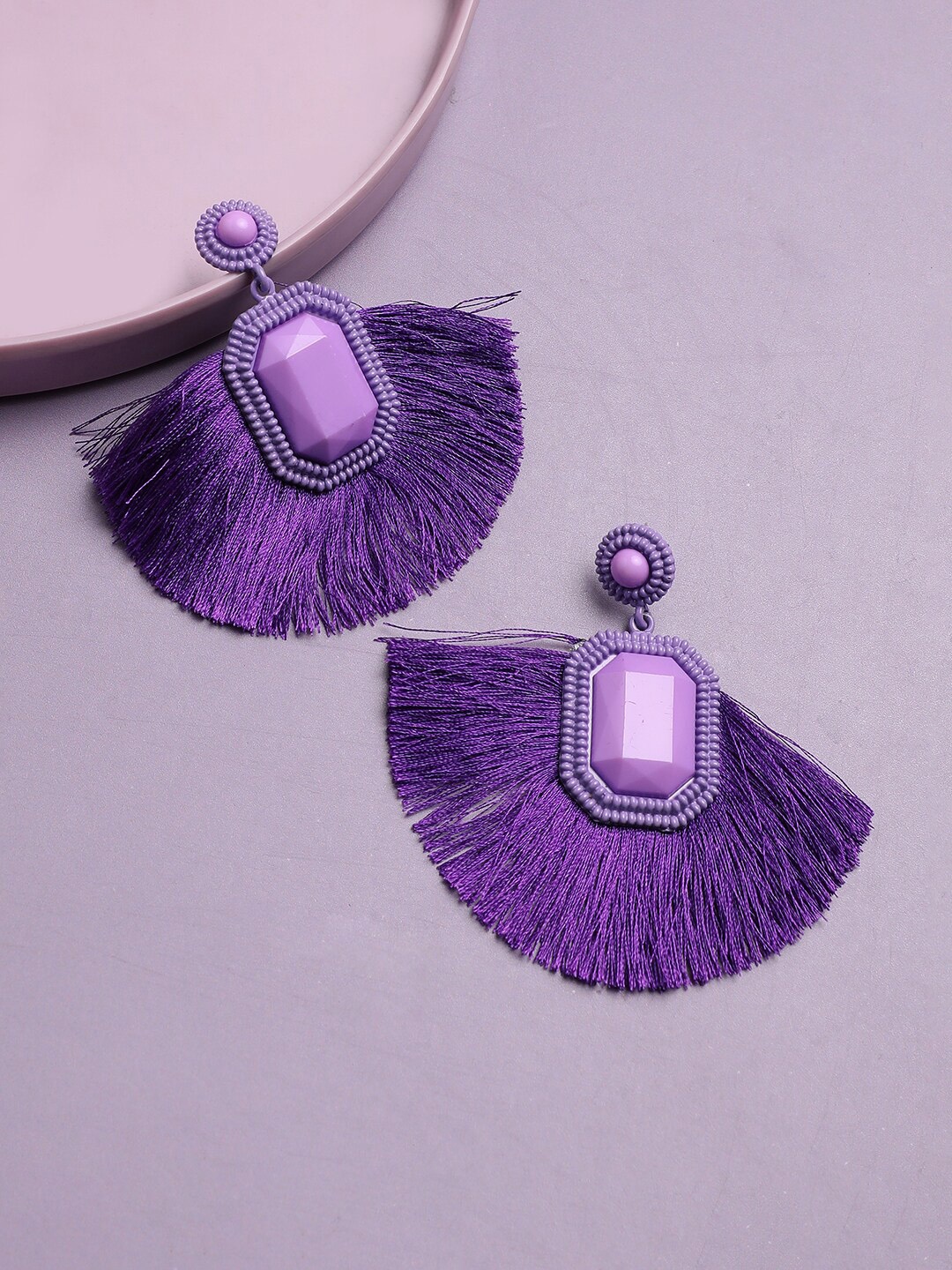 

Sangria Purple Gold-Plated Classic Intricate Textured Drop Earrings