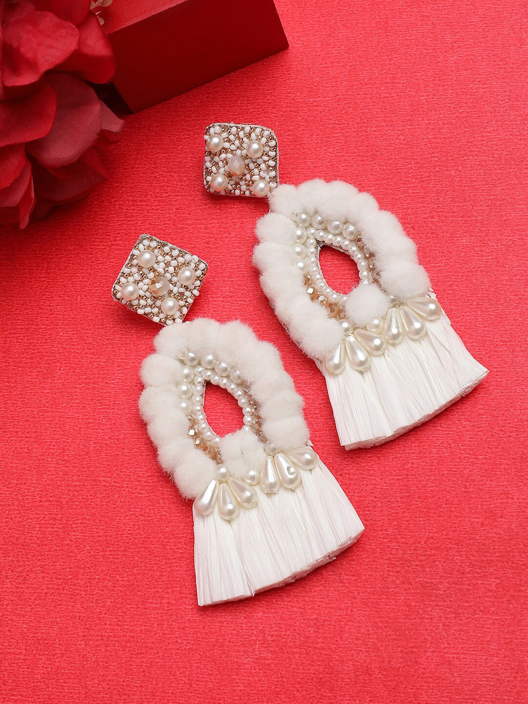 

Sangria Gold-Plated Beaded Contemporary Drop Earrings