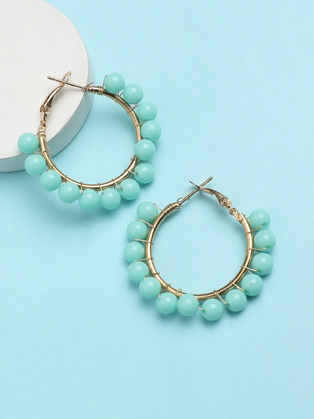 

Sangria Gold-Plated Beaded Contemporary Hoop Earrings