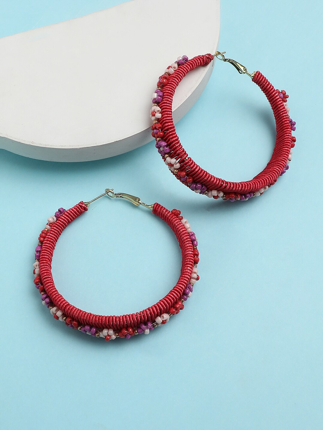 

Sangria Gold-Plated Contemporary Beaded Hoop Earrings