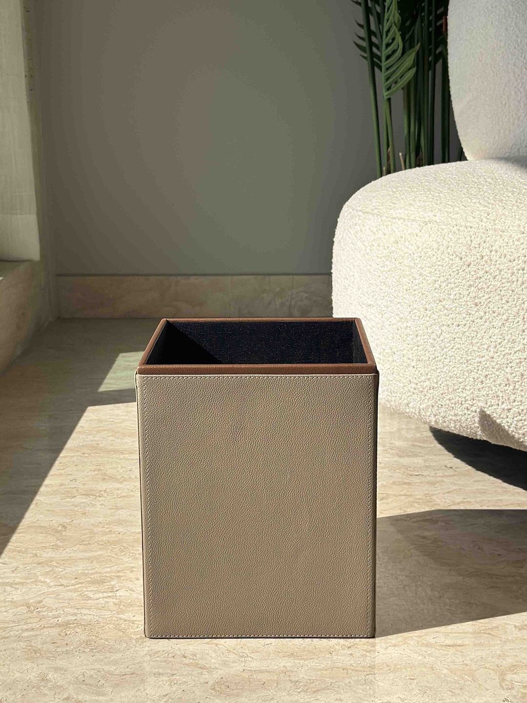 Mason Home Taupe Faux Leather Open Dustbin