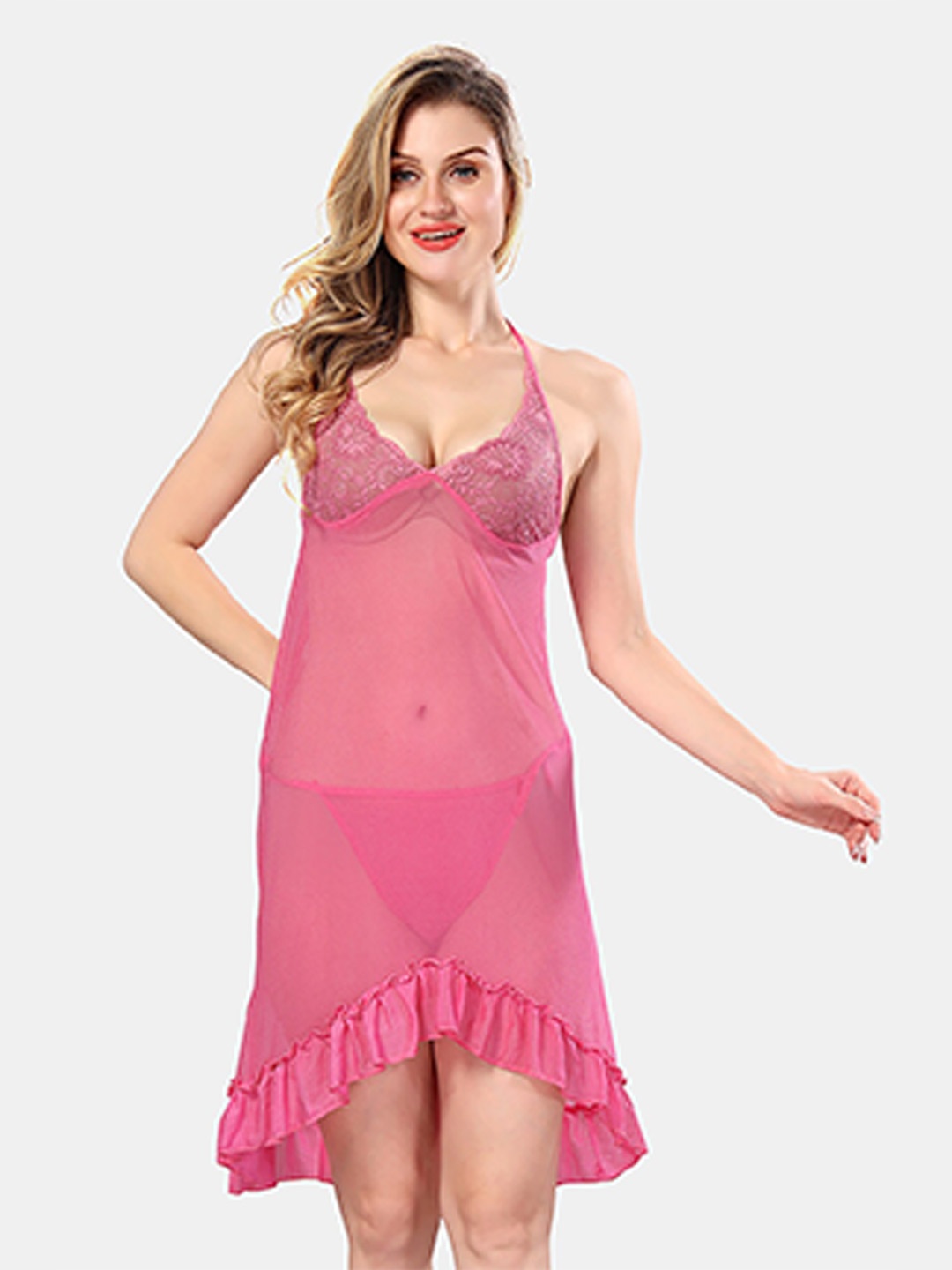 

Be You Shoulder Straps Net Baby Doll, Pink