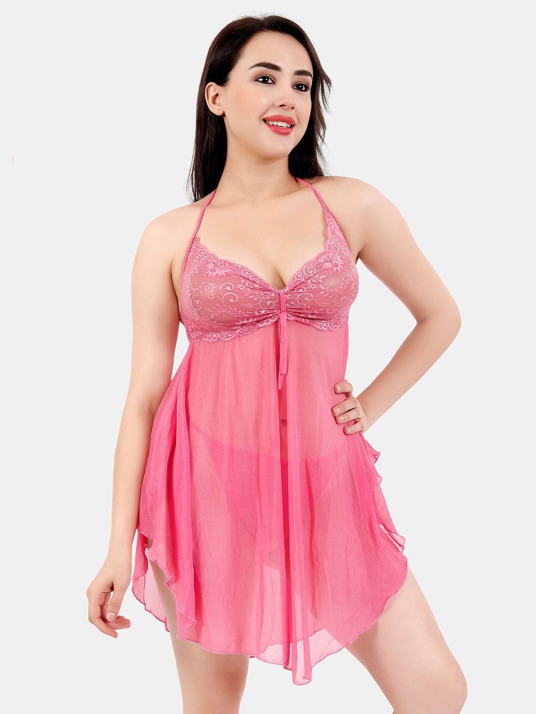 

Be You Halter Neck Net Baby Doll, Pink