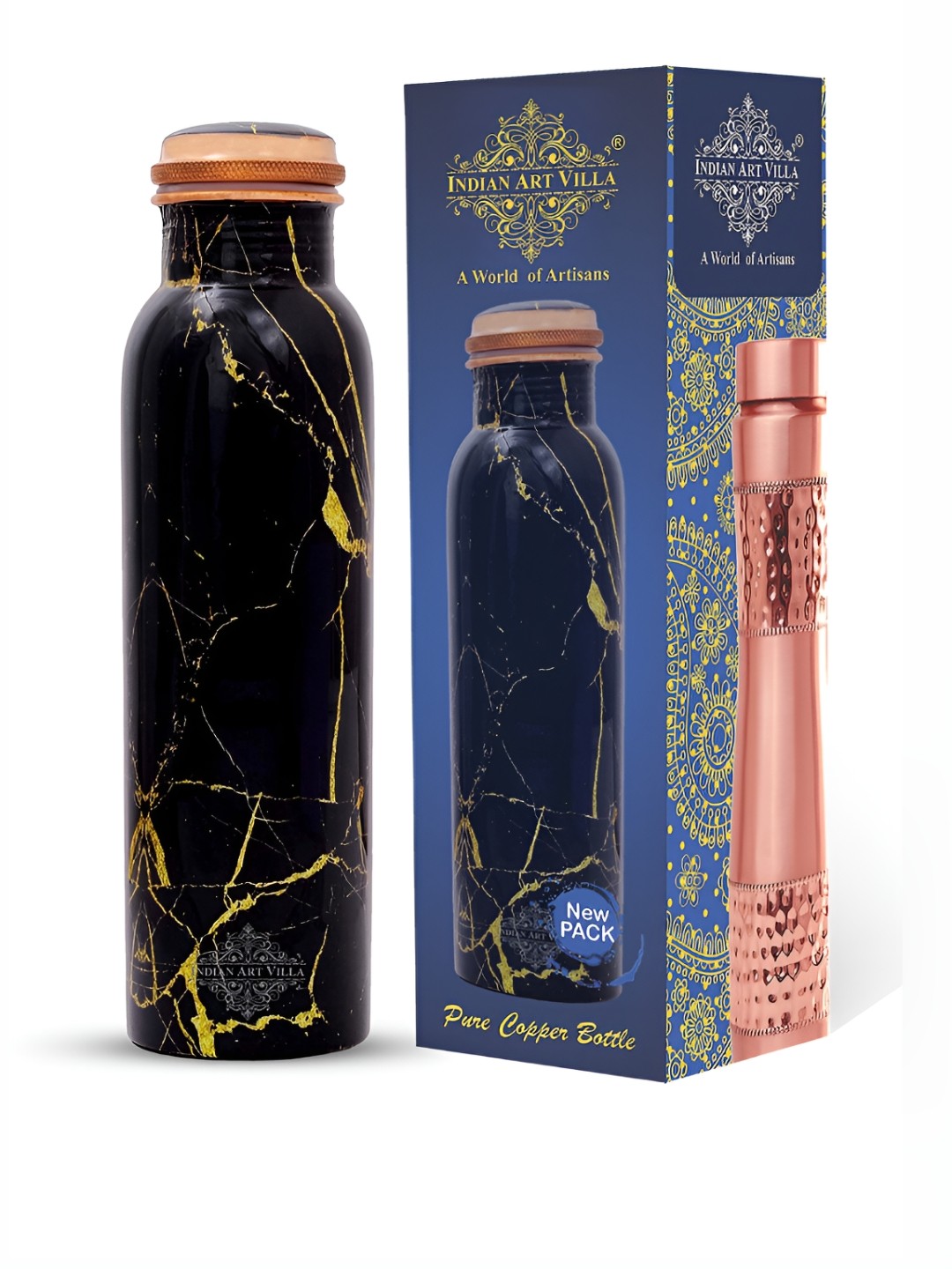 

INDIAN ART VILLA Black Printed Single Wall Vacuum Water Bottle 1L