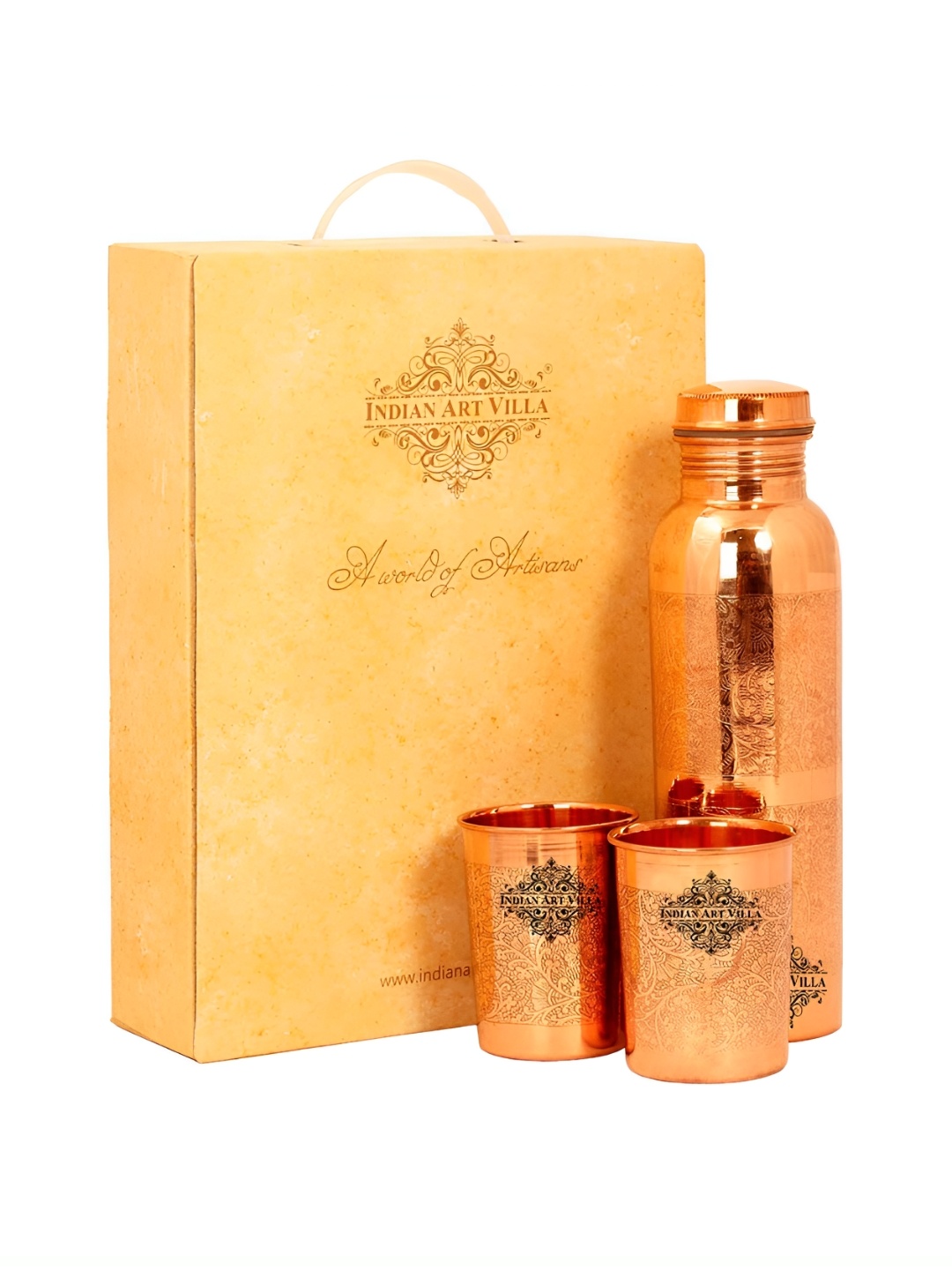 

INDIAN ART VILLA 3 Pieces Copper Toned Single Wall Vacuum Water Bottle 1.3 L