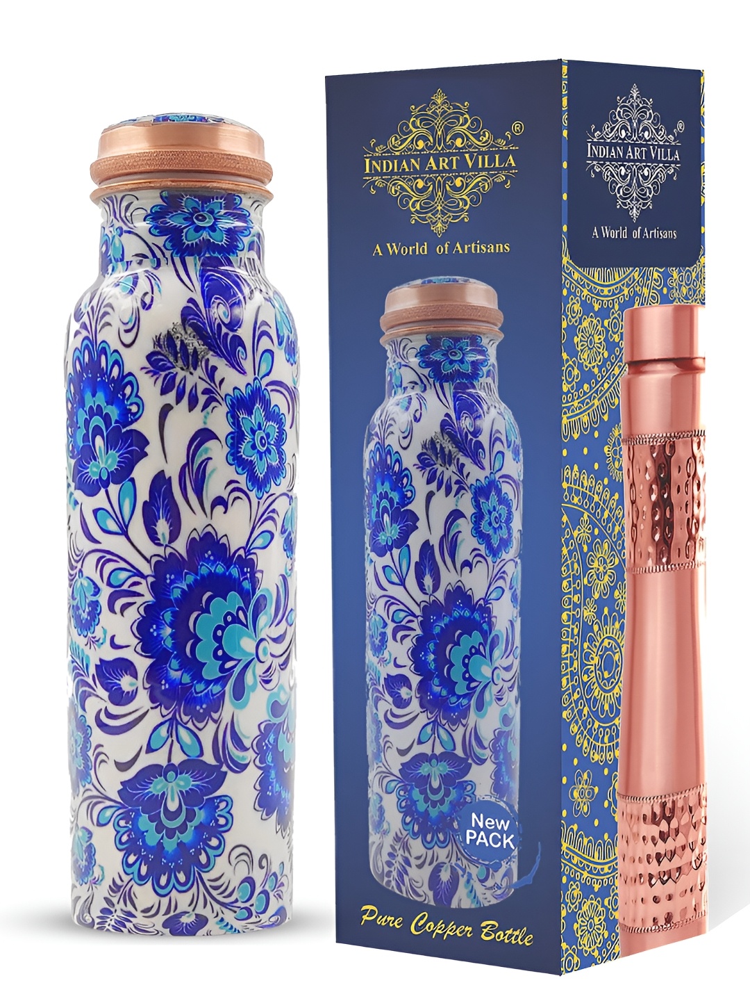 

INDIAN ART VILLA Blue & White Printed Single Wall Vacuum Water Bottle 1L