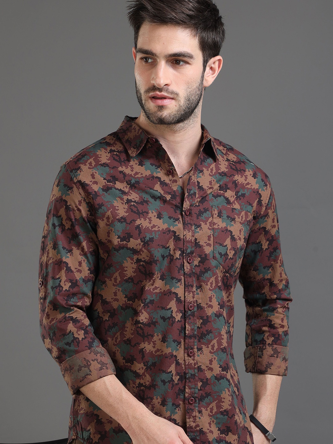 

Moda Rapido Brown Slim Fit Camouflage Printed Cotton Casual Shirt