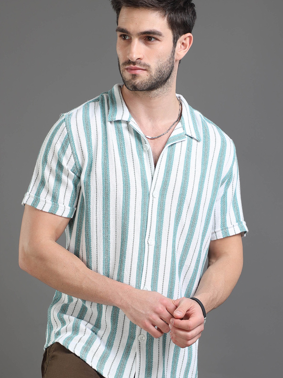 

Moda Rapido White Slim Fit Vertical Striped Cotton Casual Shirt
