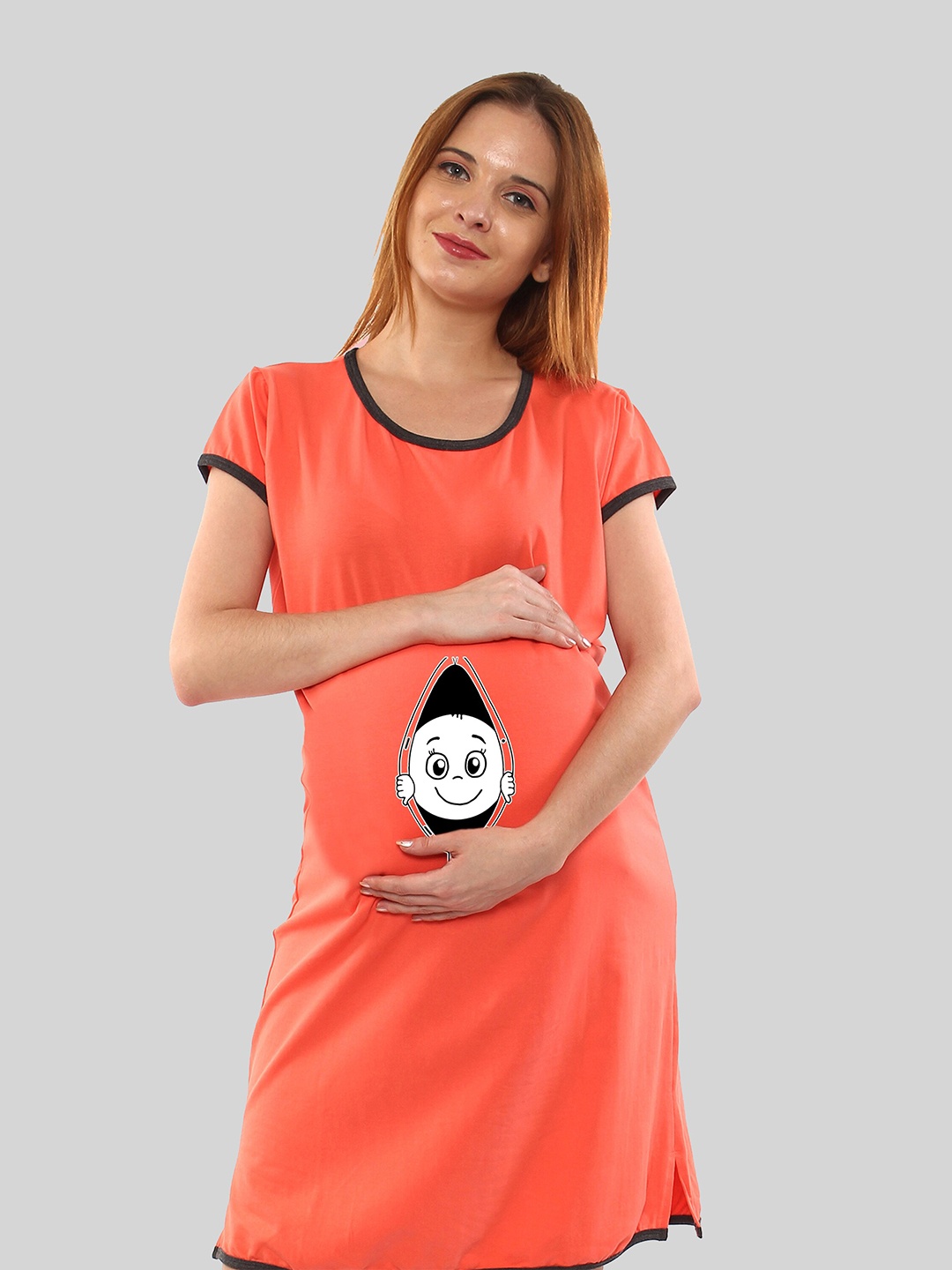 

SillyBoom Graphic Printed Maternity T-shirt Dress, Orange