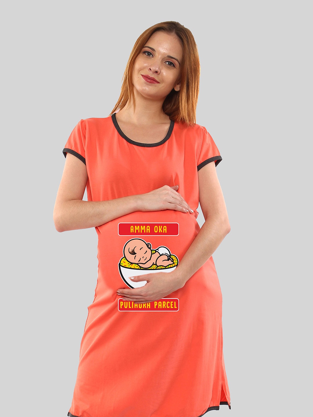 

SillyBoom Graphic Printed Maternity T-shirt Dress, Orange