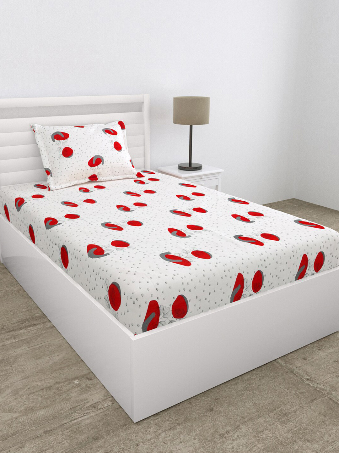 

EverHOME Off White & Red 144 TC Single Bedsheet with 2 Pillow Covers