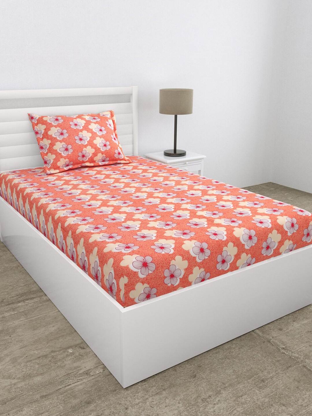 

EverHOME Orange 144 TC Single Bedsheet with 2 Pillow Covers