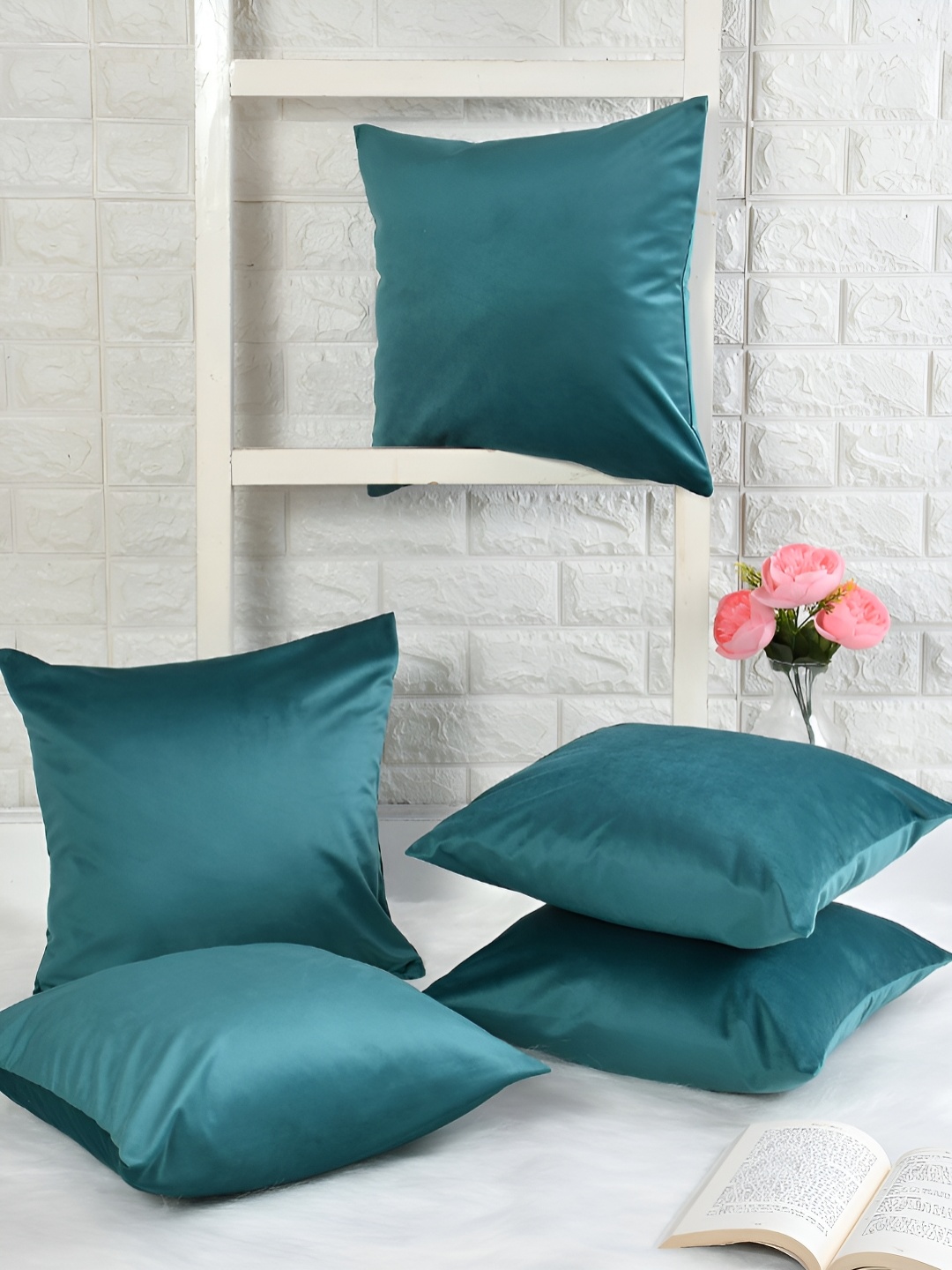 

HOMADORN Green 3 Pieces Checked Velvet Square Cushion Covers