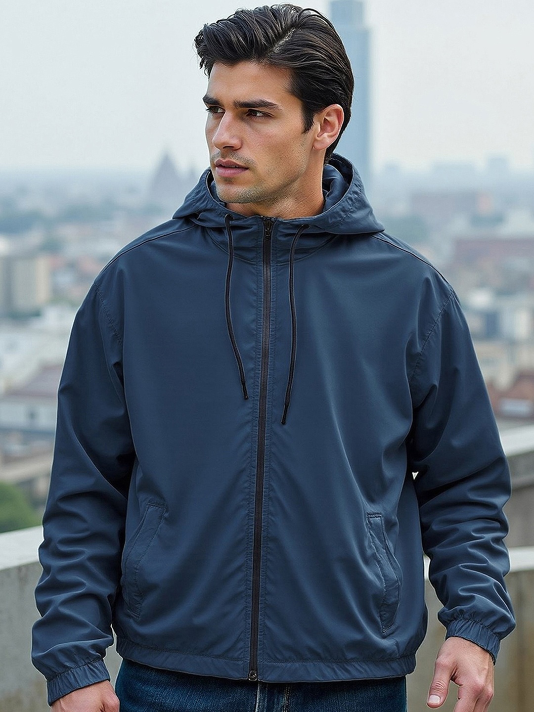 Bewakoof Air 1.0 Men Oversized Windcheater Jacket, Blue
