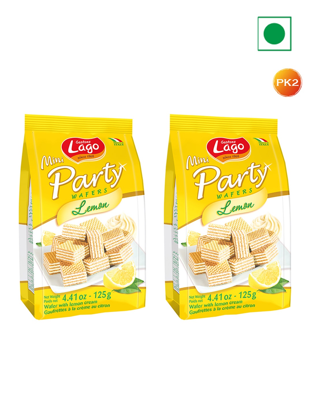 

Lago Pack Of 2 Mini Party Wafers Lemon Cream 250g, White