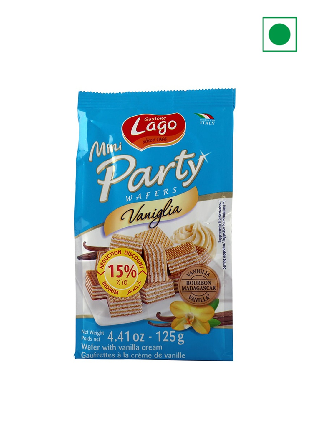 

Lago Mini Party Wafers Vanilla Cream 125 Gms, White