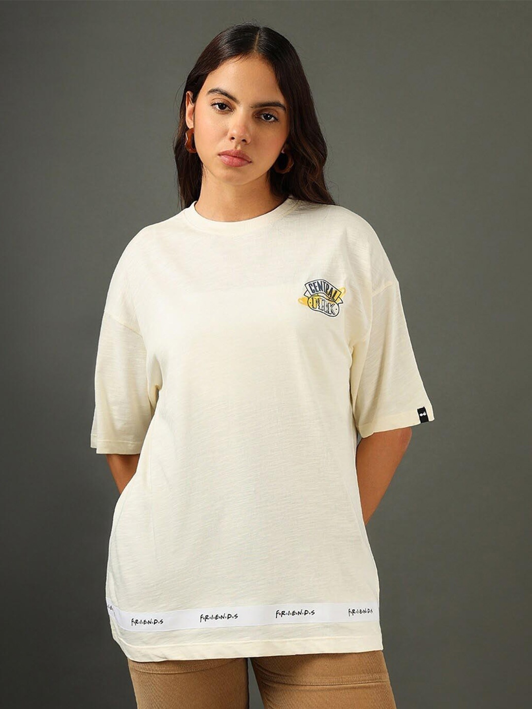 

Bewakoof Air 1.0 Official Friends Merchandise Gardenia Friends Tape Plus Size T-shirt, Off white