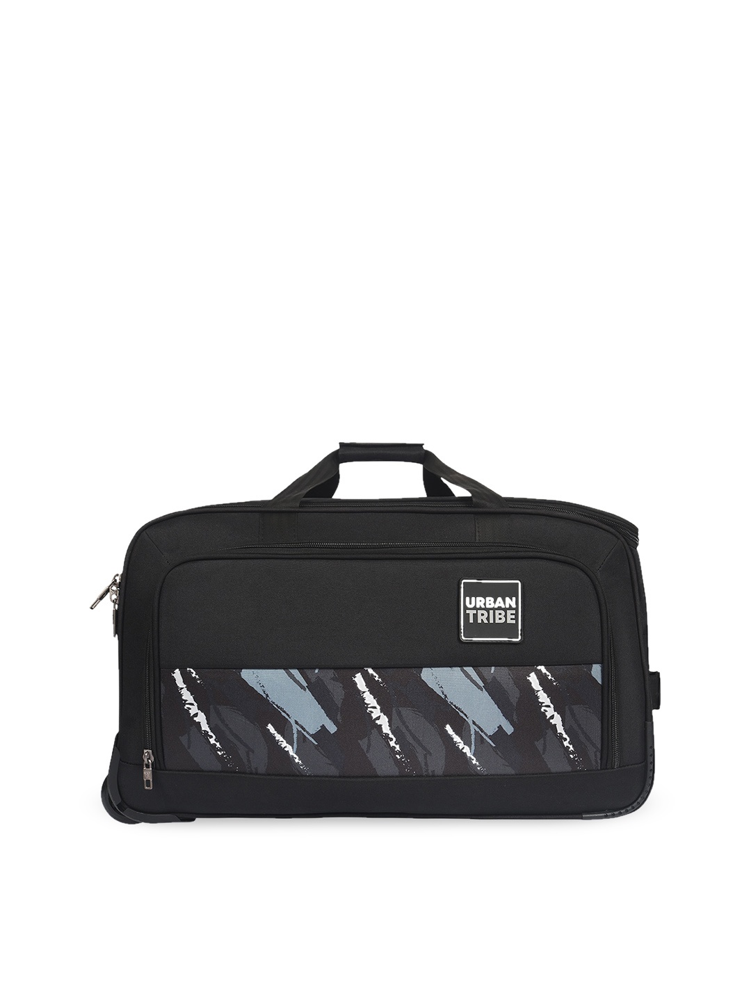 

URBAN TRIBE Printed Soft-Sided Cabin Duffel Trolley Bag, Black