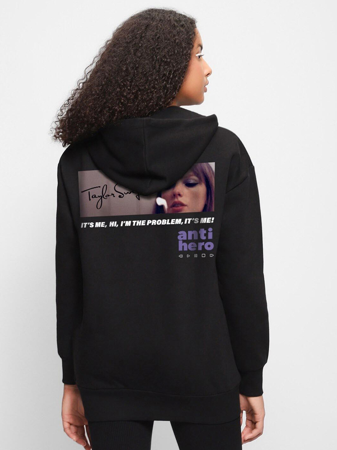 

Bewakoof Anti Hero Graphic Printed Oversized Hooded Cotton Pullover Sweatshirt, Black