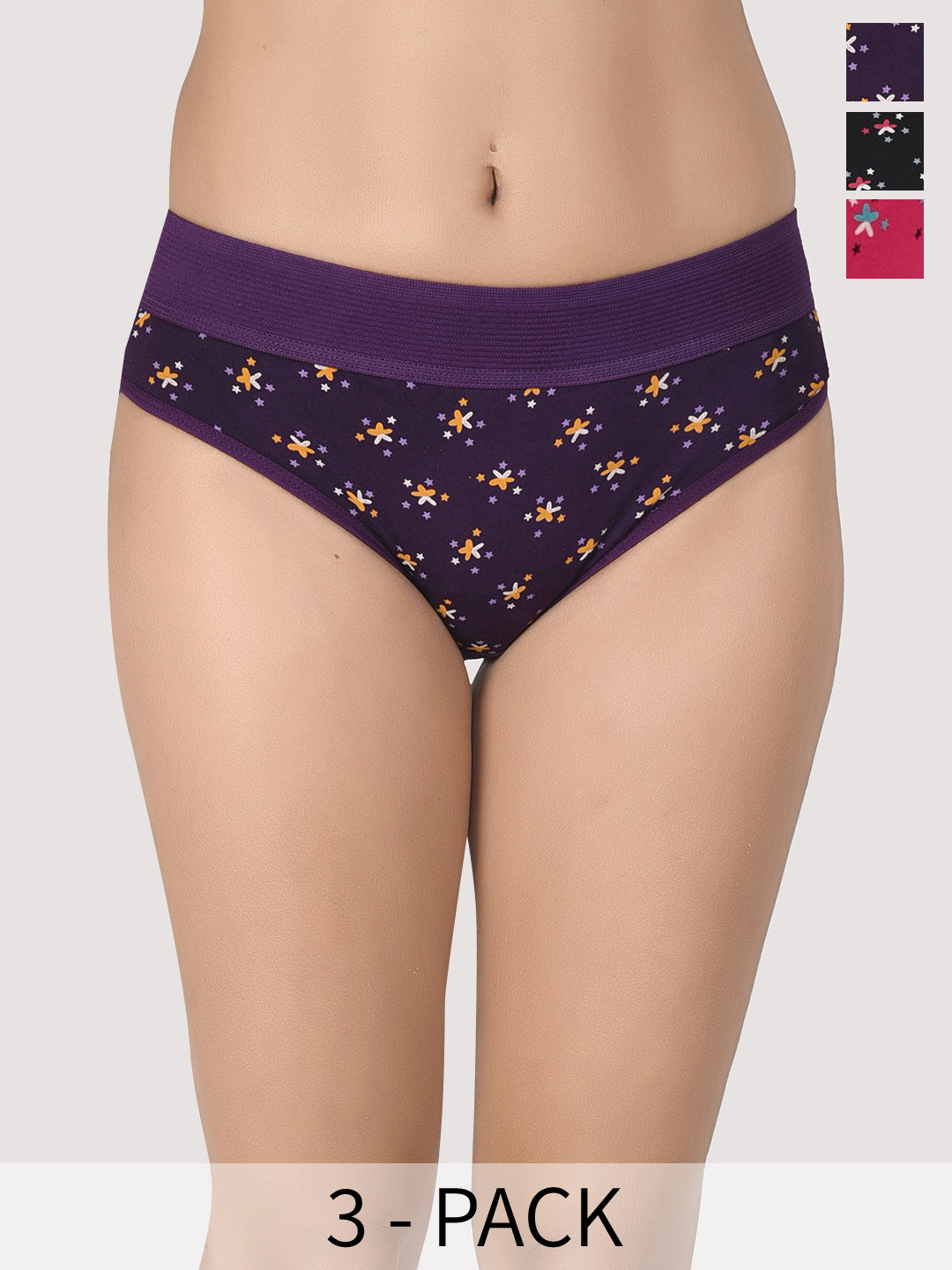

Innocence Pack Of 3 Floral Printed Hipster Briefs, Pink