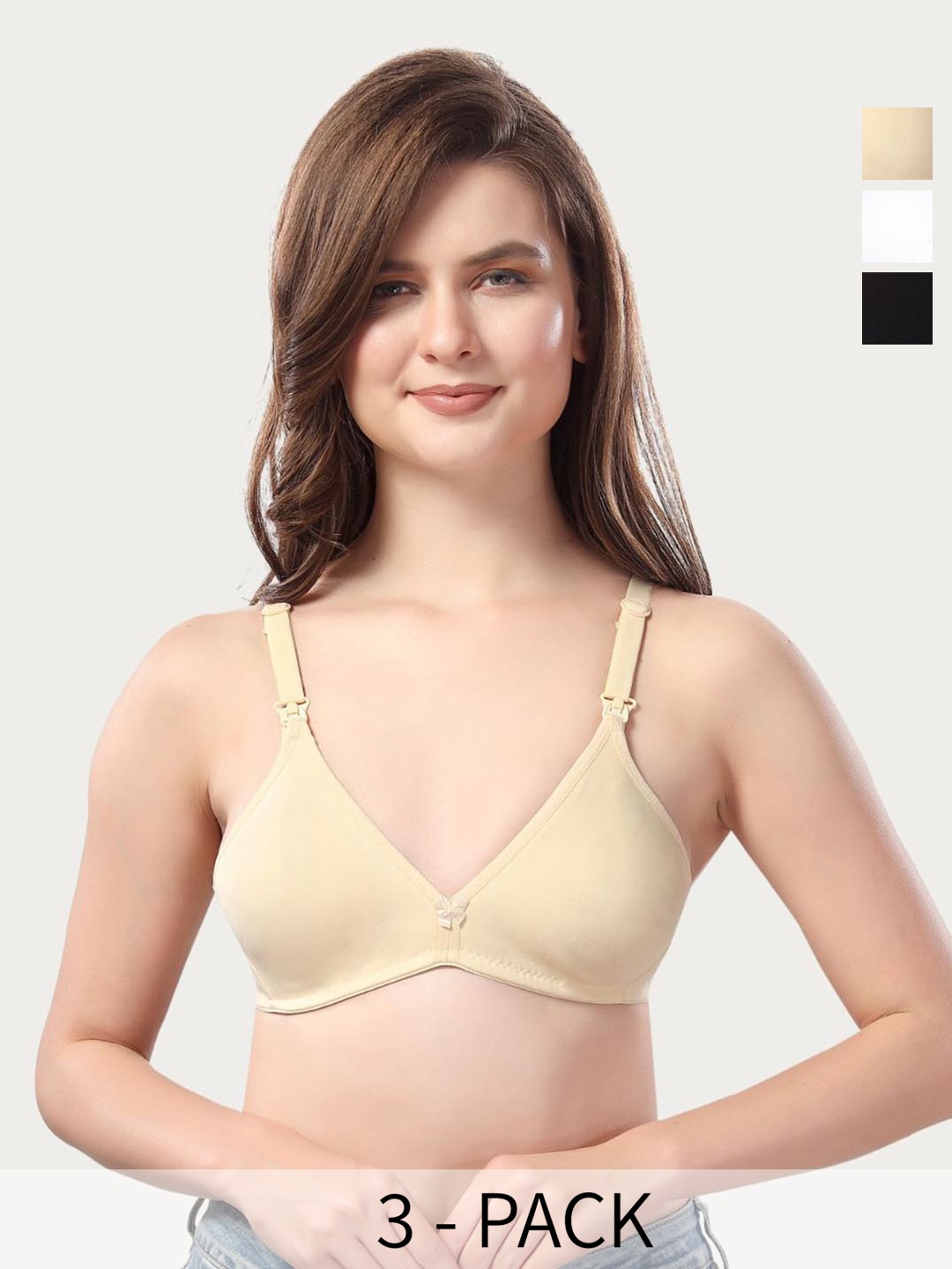 

Fabme Pack Of 3 Non Padded Full Coverage All Day Comfort T-shirt Bra, White