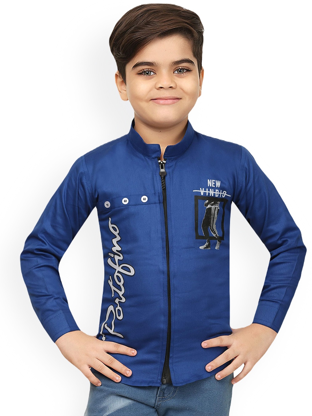 

BAESD Boys Typography Printed Lightweight Bomber Jacket With Attached T-shirt, Blue