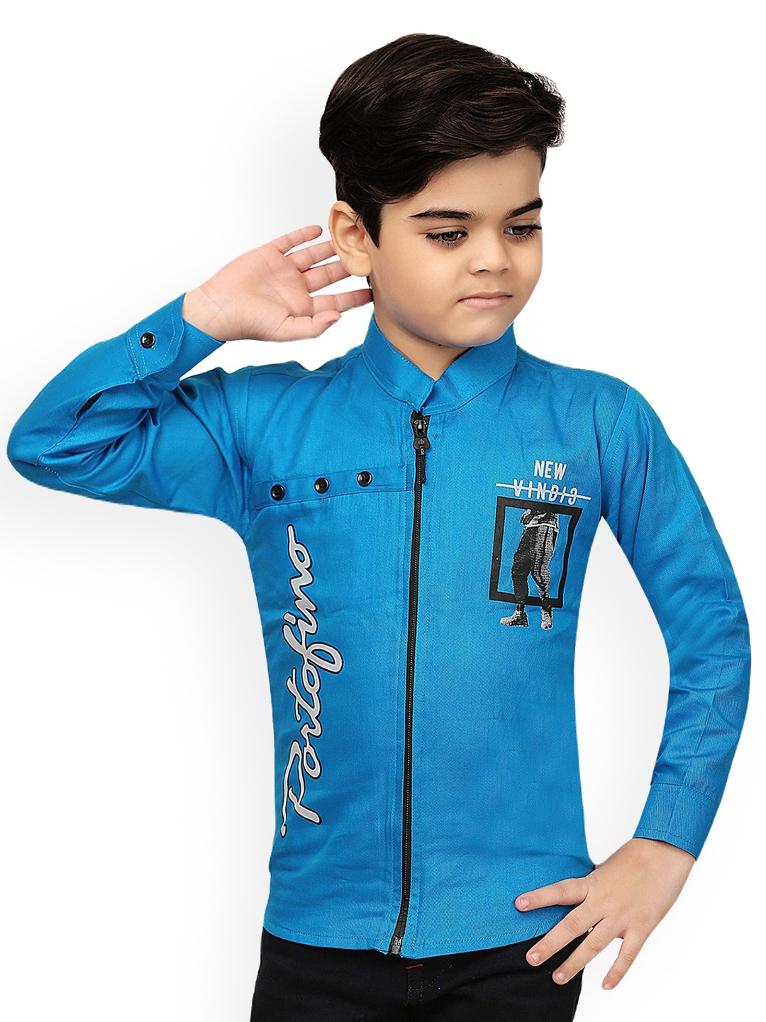 

BAESD Boys Graphic Printed Lightweight Open Front Jacket, Blue