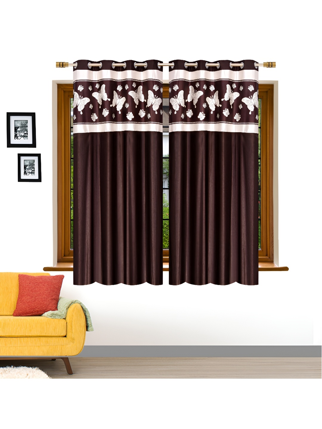 

Ville Style Brown & White 2 Pieces Room Darkening Window Curtains